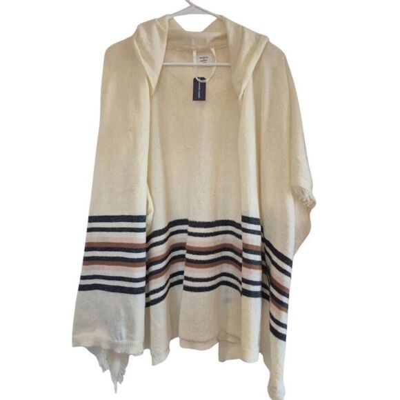 Melrose & Market Women's Cream Poly Knit w Gray & Brown Stripe Accents Open Fron - Picture 2 of 13
